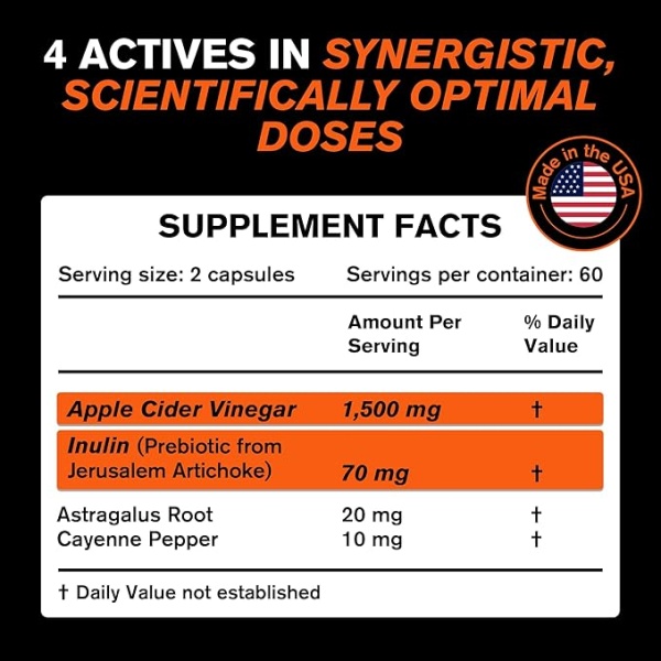 Oroline Organic Apple Cider Vinegar 1500mg with Prebiotics |120 Capsules | Gut & Immune Health - Image 2