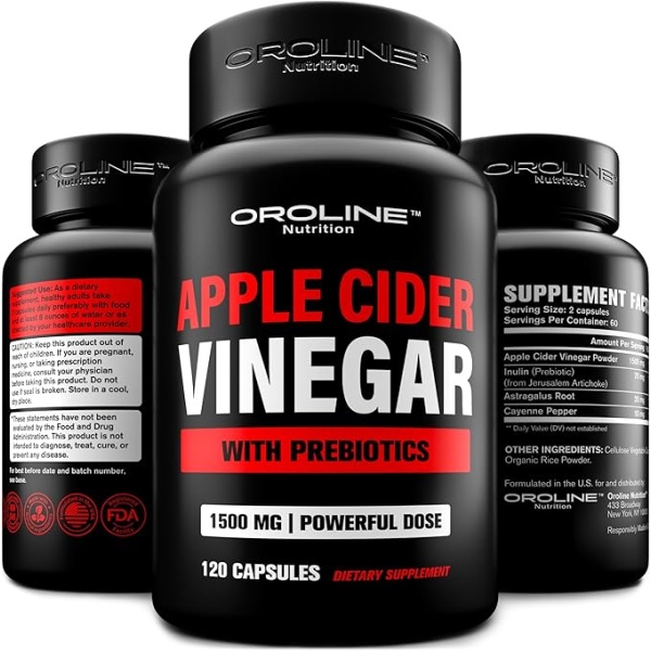 Oroline Organic Apple Cider Vinegar 1500mg with Prebiotics |120 Capsules | Gut & Immune Health