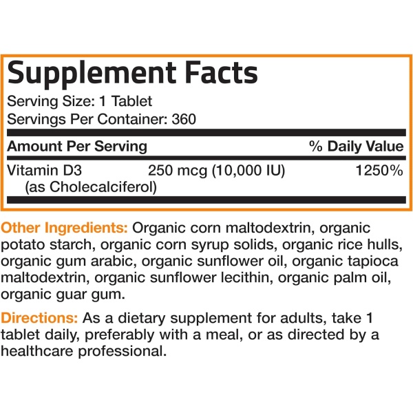 ingredients of Bronson Vitamin D3 10000