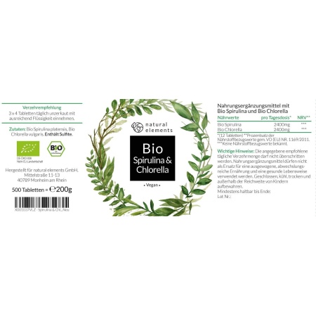 Natural Elements Organic Spirulina & Chlorella Tablets, Ingredients