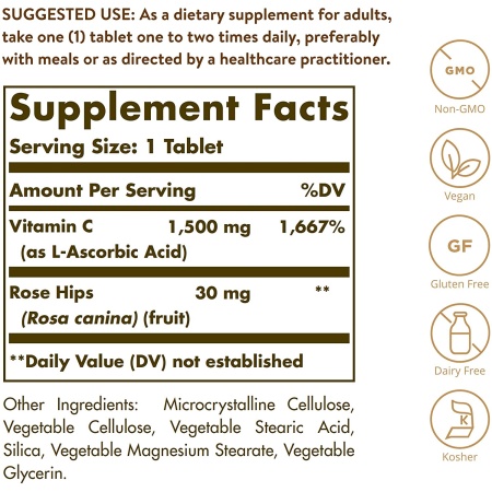 Solgar Vitamin C 1500 mg with Rose Hips – Ingredients