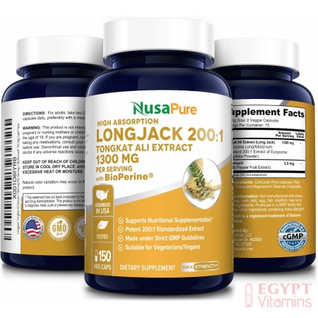 Nusapure Longjack Tongkat Ali 1300mg,Natural Testosterone Booster,150 Capsules لونج جاك على 1300 مجم ، لزيادة هرمون التستوستيرون ، وزيادة الرغبة الجنسية ، و تحسين الصحة الجنسية طبيعيا ، 150 كبسولة