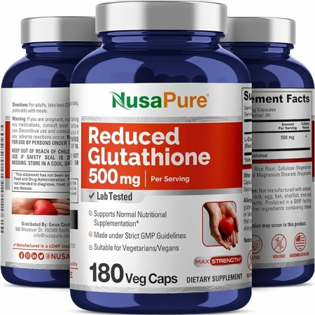 NusaPure Reduced Glutathione 500mg 180 Veggie Capsules