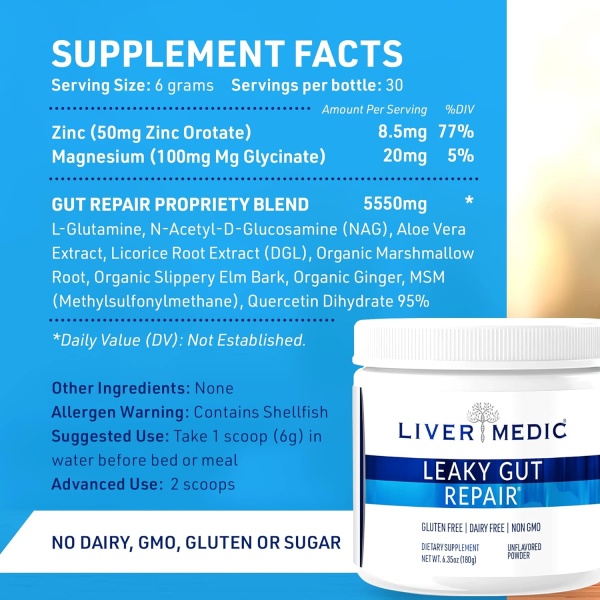 Liver Medic, Leaky Gut Repair Unflavored Powder, Ingredients