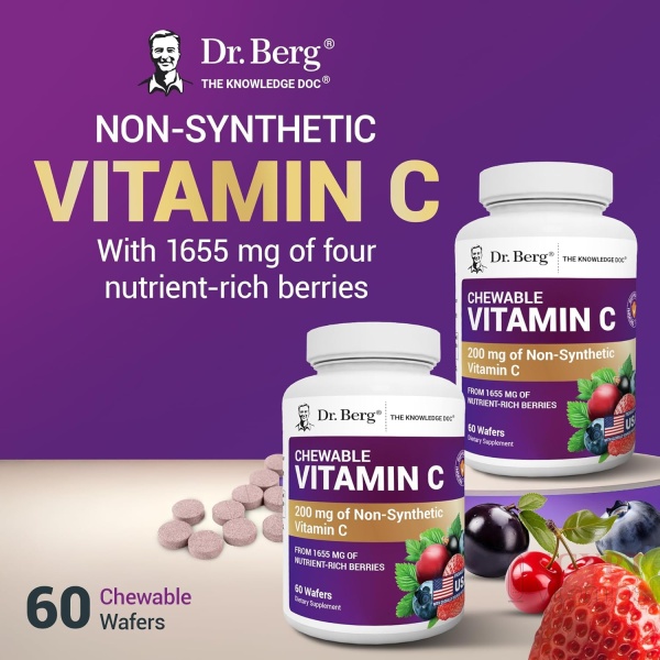 Dr. Berg Chewable Vitamin C Complex | Organic Berry Blend | 60 Wafers - Image 5