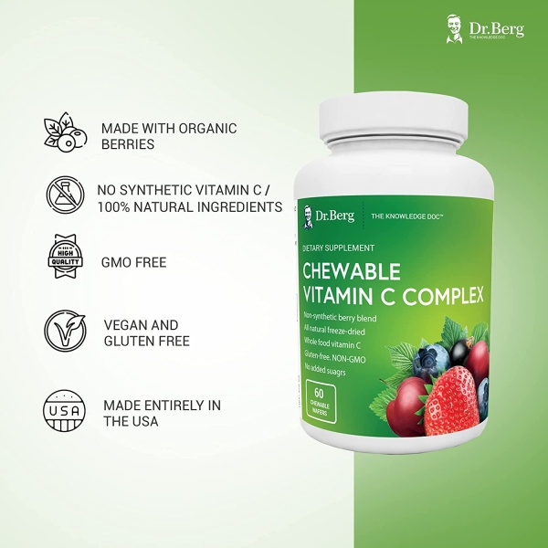 Dr. Berg Chewable Vitamin C Complex, Organic Berry Blend, Features