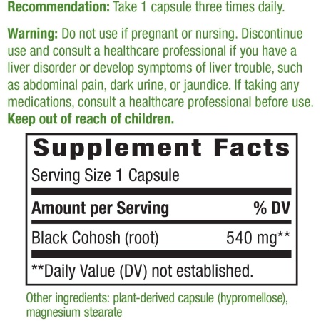 Nature's Way Black Cohosh Root 540 mg per serving, Ingredients