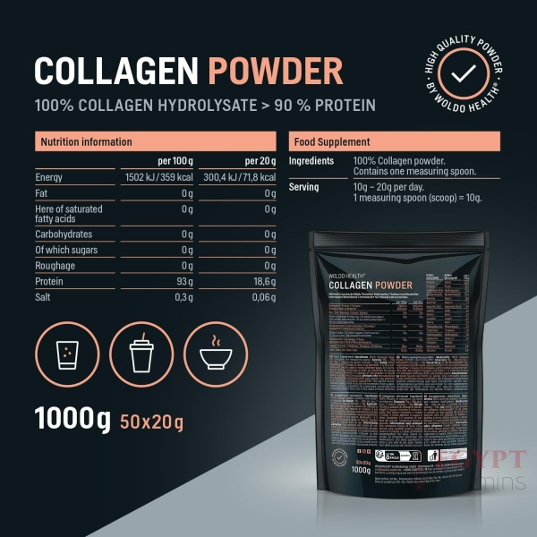 WoldoHealth Hydrolyzed Collagen Powder | For Skin & Joints | 1000 g - Image 2