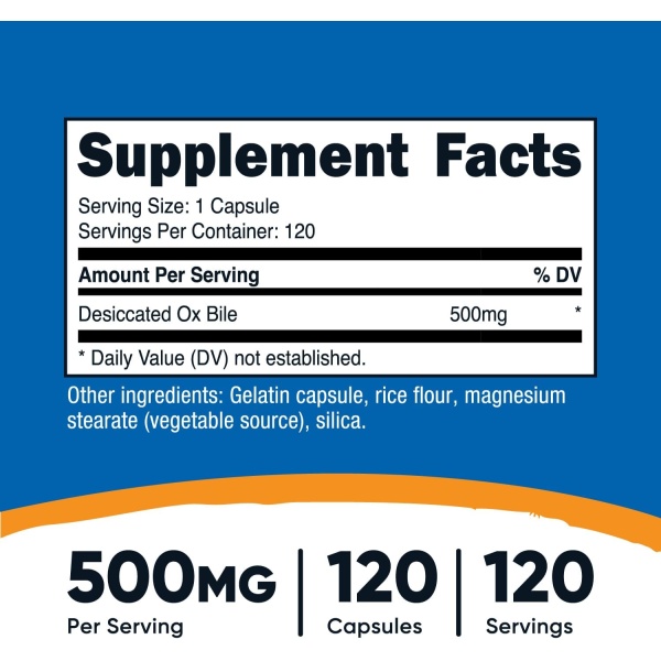 Nutricost, Ox Bile 500mg, Ingredients