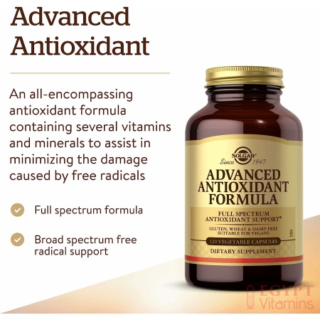 Solgar Advanced Antioxidant Formula, Contains Zinc, Vitamin C, E & A -120 Capsules سولجار تركيبة متطورة غنية بمضادات الأكسدة تحتوى على الزنك وفيتامين ج وفيتامين أ و ه‍ لتحسين صحة الجهاز المناعى ، 120 كبسولة نباتية