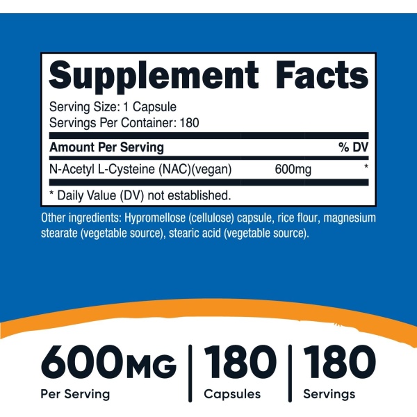 Nutricost, N-Acetyl Cysteine (NAC) 600mg, Ingredients