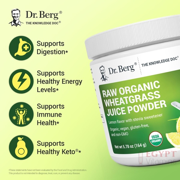 Dr Berg's Raw Wheatgrass Juice Powder (Lemon Flavor),164 grams - Image 3