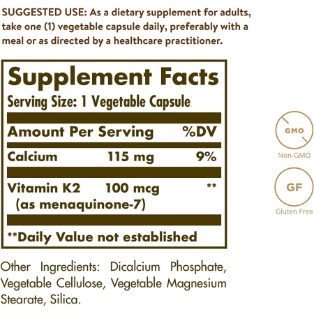 Solgar, Vitamin K2 (MK-7) 100mcg, Ingredients