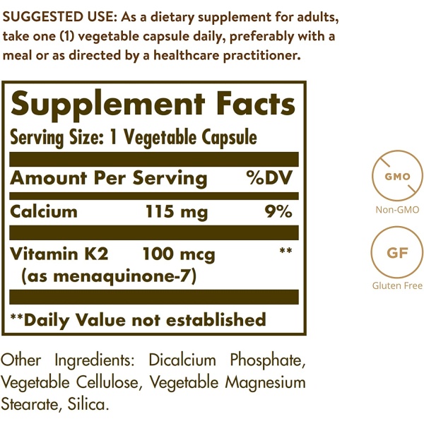 Solgar, Vitamin K2 (MK-7) 100mcg, Ingredients