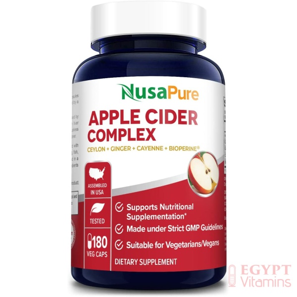 NusaPure Apple Cider Vinegar Complex, Organic ACV,Ceylon Cinnamon, Organic Ginger, Bioperine,180 Capsules خليط خل التفاح+الكركم والجنزبيل والفلفل الحار 1500مجم للجرعة اليومية ، 180 كبسولة نباتية