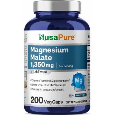 Nusapure Magnesium Malate 1350 mg, 200 Capsules ماغنسيوم ماليات 1350 مجم ,200 كبسولة