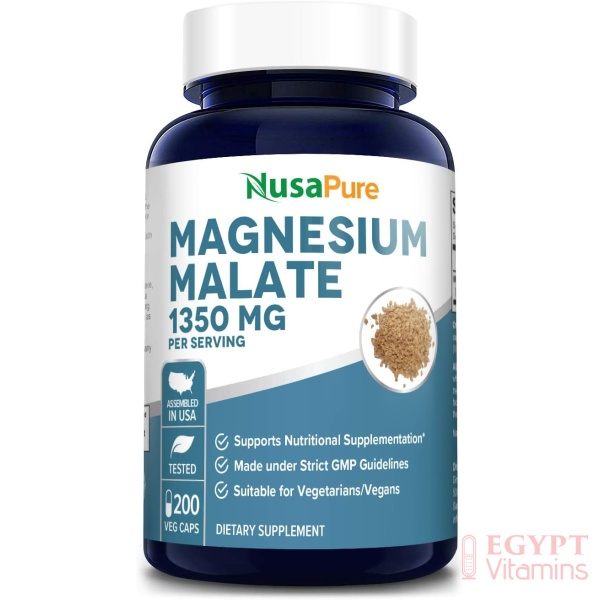 Nusapure Magnesium Malate 1350 mg, 200 Capsules ماغنسيوم ماليات 1350 مجم ,200 كبسولة نباتية