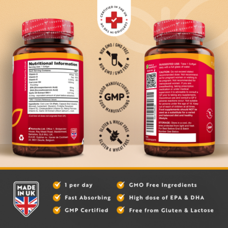 ingredients of Nutravita Cod Liver Oil 1000mg Cold-Pressed Fish Oil 365 Softgels