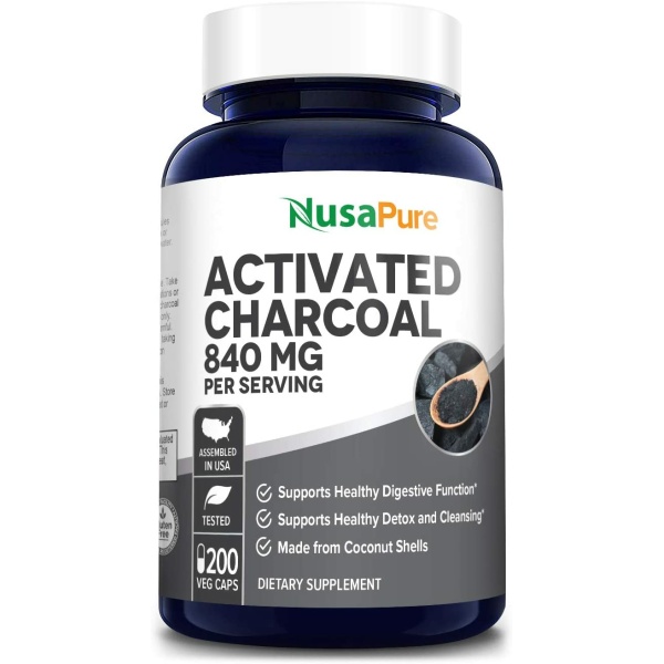 Nusapure Activated Charcoal 840 mg- Support for Healthy Digestion, 200 Capsulesالفحم النشط 840 مجم ، مستخلص من قشور جوز الهند ، لصحة الجهاز الهضمى ،200 كبسولة نباتية