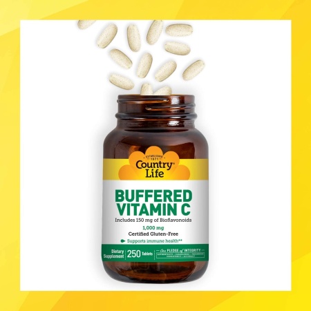 Country Life Buffered Vitamin C 1,000mg with Rose Hips, 250 tablets
