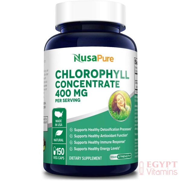 Nusapure Chlorophyll Concentrate 400 mg, Assists Detoxification & Provides Intestinal, Digestive Support,150 Capsules كلوروفيل المركز 400 مجم للجرعة ، لصحة الجهاز المناعى والجهاز الهضمى و لصحة الجلد ، 150 كبسولة