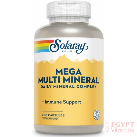 Solaray Mega Multi Mineral, Daily Mineral Complex with Calcium, Iron, Magnesium, Zinc, and More in Highly Absorbable Chelated Forms, Overall Health and Immune Support, 200 Capsules