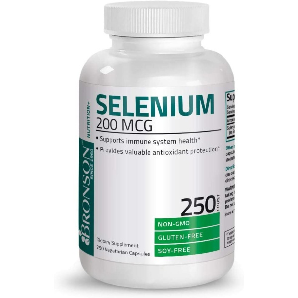 BRONSON Selenium 200 Mcg , 250 Capsulesكيلاتيد السيلينيوم 200 ميكروجرام ، لصحة الجهاز المناعى والبروستاتا ولصحة القلب والغدة الدرقية ، 250 كبسولة