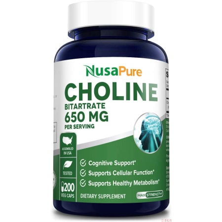 Nusapure Choline Bitartrate 650 mg, Cognitive Function & Mental Focus, 200 Capsules كولين 650 مجم ، لصحة وظائف المخ وزيادة التركيز والذاكرة ، 200 كبسولة