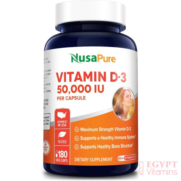 NUSAPURE Vitamin D3 50,000 IU 180 Veggie Capsules نوزابيور فيتامين د3 ,50000 وحدة دولية ,180 كبسولة نباتية
