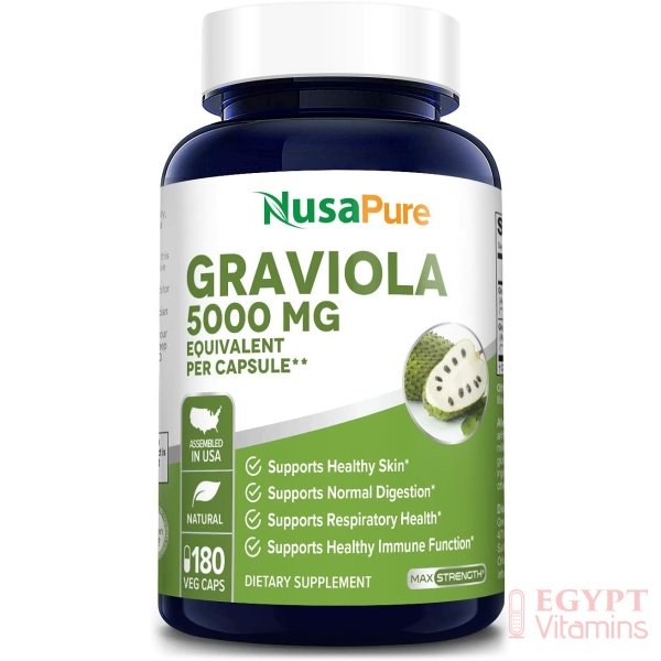 Nusapure Graviola 5,000 mg, Supports Respiratory Health& Immune Function, 180 Capsulesجرافيولا 5000 مجم ، لصحة نمو الخلايا ، ولصحة الجلد والجهاز التنفسى ، ولتحسين المزاج ، 180 كبسولة