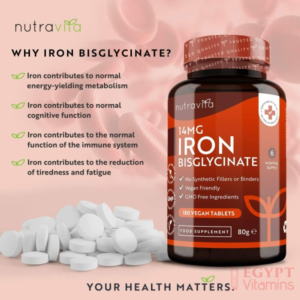 Nutravita Iron Tablets 14mg – 180 Vegan Tablets (6 Month Supply of Iron Supplements) – Contributes to the Reduction of Tiredness and Fatigue – Suitable for Men and Women نيوترافيتا الحديد 14 مجم للقرص 180 قرص نباتى - Image 4