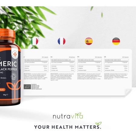 Nutravita Organic Turmeric Curcumin 1440mg-180 Vegan Capsules