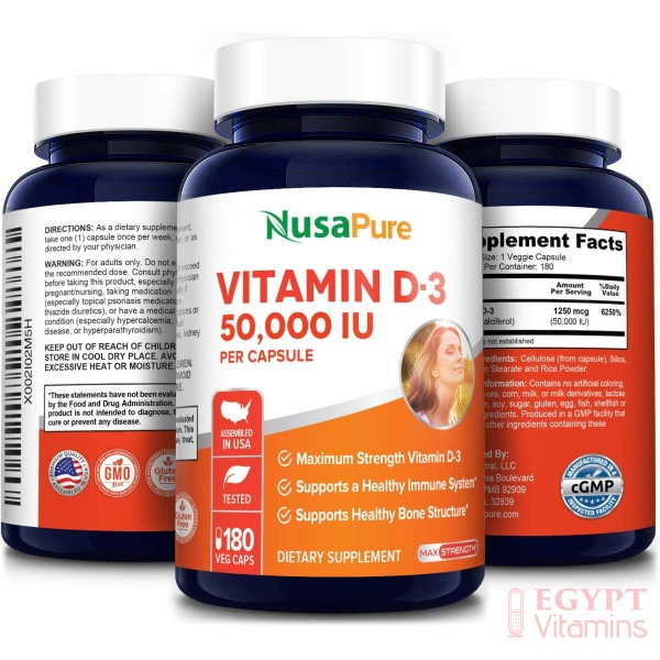 NUSAPURE Vitamin D3 50,000 IU 180 Veggie Capsules نوزابيور فيتامين د3 ,50000 وحدة دولية ,180 كبسولة نباتية - Image 5