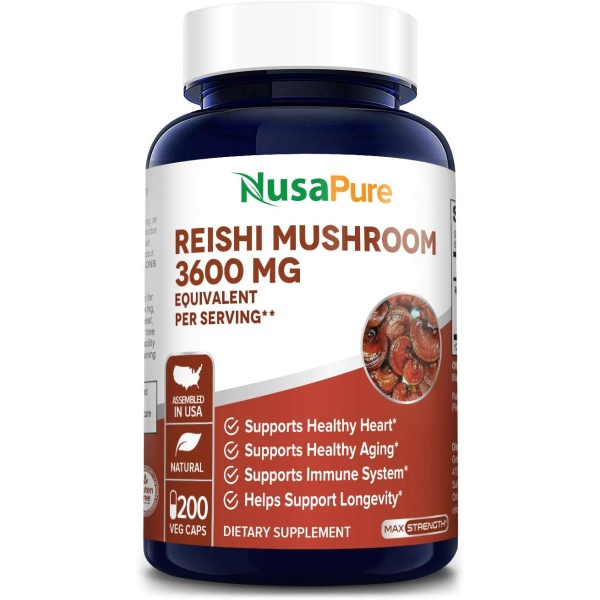 Nusapure Reishi Mushroom Extract 3600 mg, 200 Capsules نيوزابيور مستخلص فطر عيش الغراب الريشي 3600 مجم، 200 كبسولة