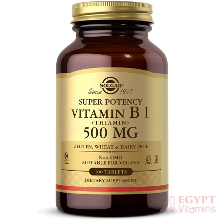 Solgar Vitamin B1 (Thiamin) 500 mg, Healthy Nervous System, 100 Tablets سولجر فيتامين ب1 (ثيامين) 500 مجم ، 100 حباية نباتية، لصحة التمثيل الغذائى، وزيادة إنتاج الطاقة، لصحة الجهاز العصبى، للصحة العامة للجسم