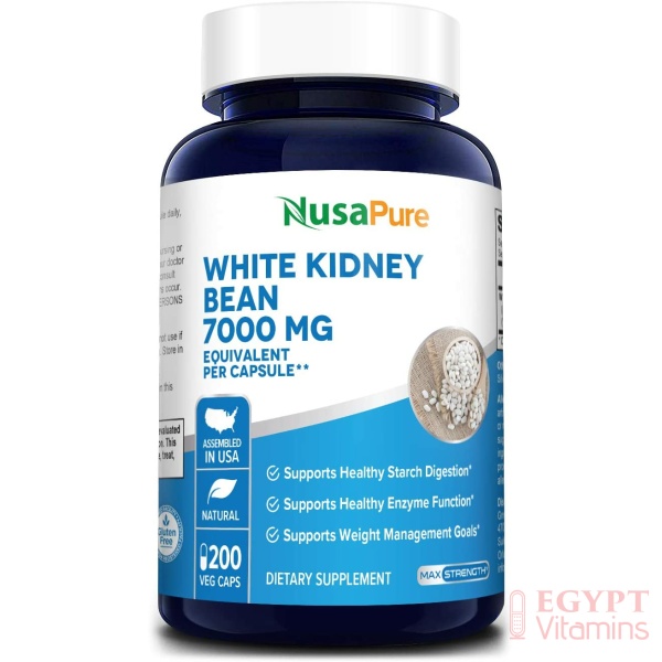 NusaPure White Kidney Beans 7,000 mg,200 Capsules مستخلص الفاصوليا البيضاء 7000 مجم ، لصحة الجهاز الهضمى و لفقدان الوزن ، 200 كبسولة