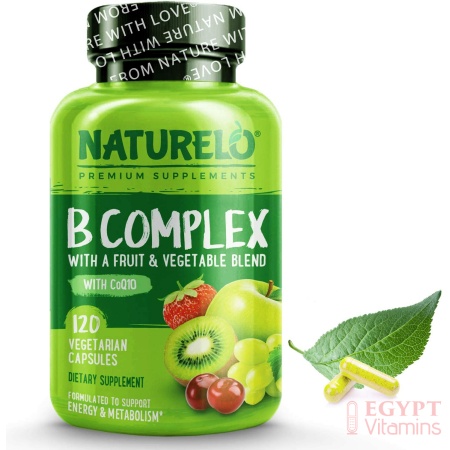 NATURELO B Complex - Whole Food Complex with Vitamin B6, Folate, B12, Biotin - Supplement for Energy and Stress - 120 Capsules