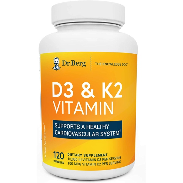 Dr Berg's D3 & K2 - 10,000 IU of Vitamin D3 & 100 mcg of Vitamin K2 - 120 Capsules فيتامين ك2 و د3 _ 10,000 وحدة دولية من فيتامين د3 للجرعة _ 120كبسولة