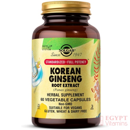 Solgar Korean Ginseng Root Extract, Immune Support, sexual support -60 Capsules سولجار مستخلص جذور الجينسنج الكورى لدعم المناعة ولعلاج الضعف الجنسى ، 60 كبسولة نباتية