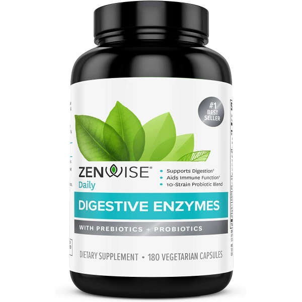 Zenwise Health Digestive Enzymes Plus Prebiotics & Probiotics ,180 Countتركيبة الهضم الفريدة ،تحتوى على البروبيوتيك مع البريبيوتيك والانزيمات الهاضمة لتحسين الهضم،180 كبسولة