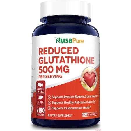 Nusapure Reduced Glutathione 500 mg, Liver & Immune Support, 180 Capsules جلوتاثيون 500 مجم ، لصحة الجهاز المناعى والكبد ، و من مضادات الأكسدة ، 180 كبسولة
