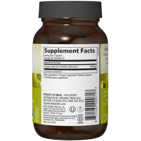 Organic India Amalaki Herbal Vitamin Supplement - Immune Support, Vitamin C, Antioxidant, 90 Capsules