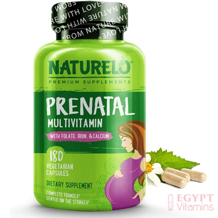 NATURELO Prenatal Multivitamin with DHA, Natural Iron, Folate, Plant Calcium -180 Capsules
