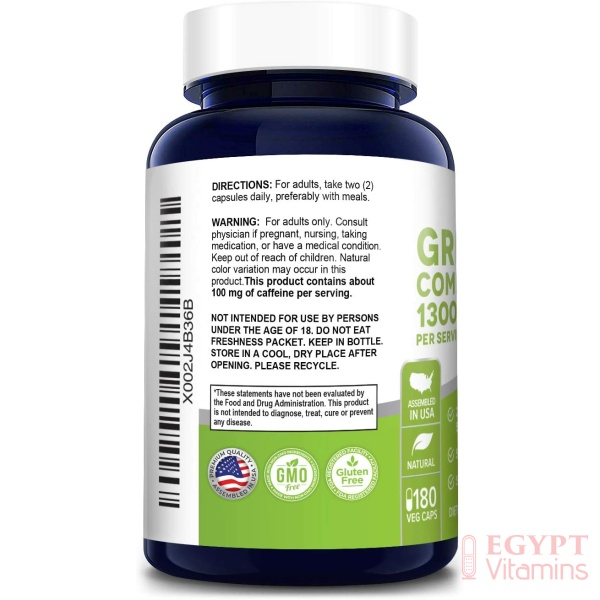 Green Tea Complex 1300mg 180 Veggie Caps (Non-GMO & Gluten-Free) with Green Coffee Bean, Caffeine, Raspberry Ketone, Garcinia نوسابيور 180 مجم من جرين تي كومبليكس، (خالٍ من العناصر المعدلة وراثيًا والغلوتين) مع حبوب القهوة الخضراء والكافيين والكيتون توت العليق والغرسنية - Image 8