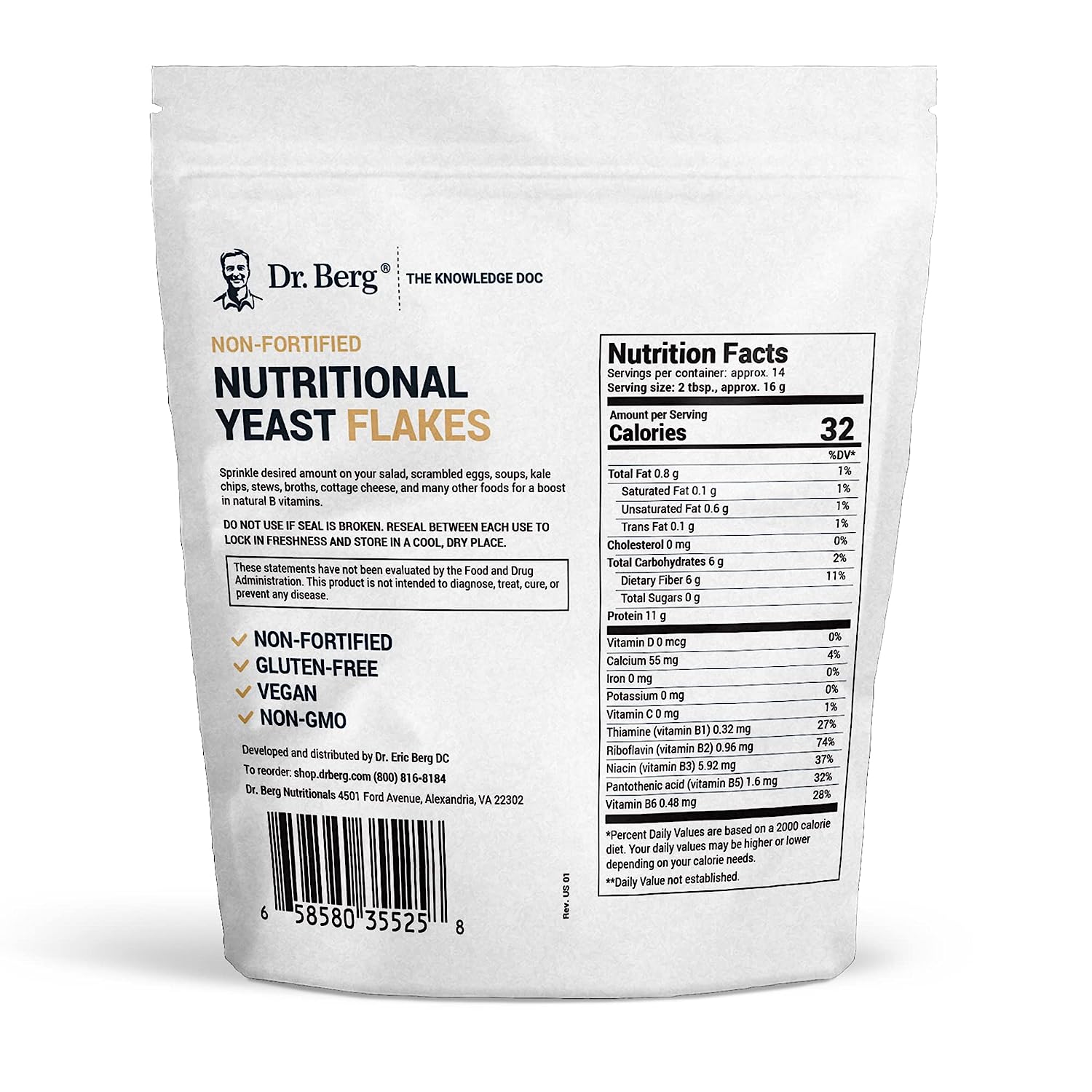 Dr. Berg's Premium Nutritional Yeast Flakes Nutritional Yeast With B ...