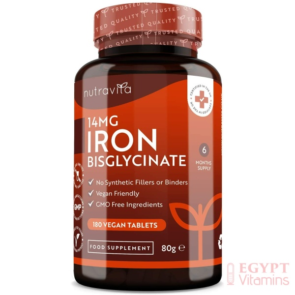 Nutravita Iron Tablets 14mg – 180 Vegan Tablets (6 Month Supply of Iron Supplements) – Contributes to the Reduction of Tiredness and Fatigue – Suitable for Men and Women نيوترافيتا الحديد 14 مجم للقرص 180 قرص نباتى