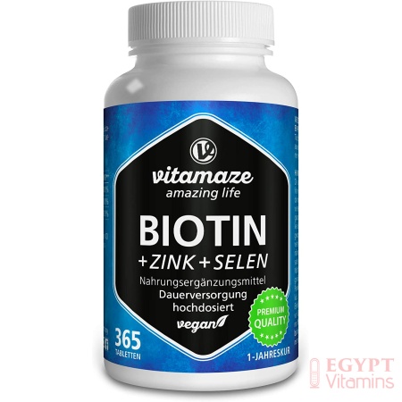 Vitamaze amazing life Biotin with Selenium and Zinc for Hair Growth, Skin and Nails, 365 Tabletsالبيوتين مع السيلينيوم والزنك لصحة نمو الشعر والأظافر، 365 قرص