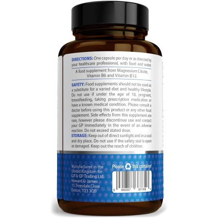 Howard & James Magnesium Citrate 400mg Plus Vitamin B6 & B12-120 Capsules