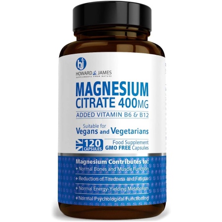 Howard & James Magnesium Citrate 400mg Plus Vitamin B6 & B12-120 Capsules