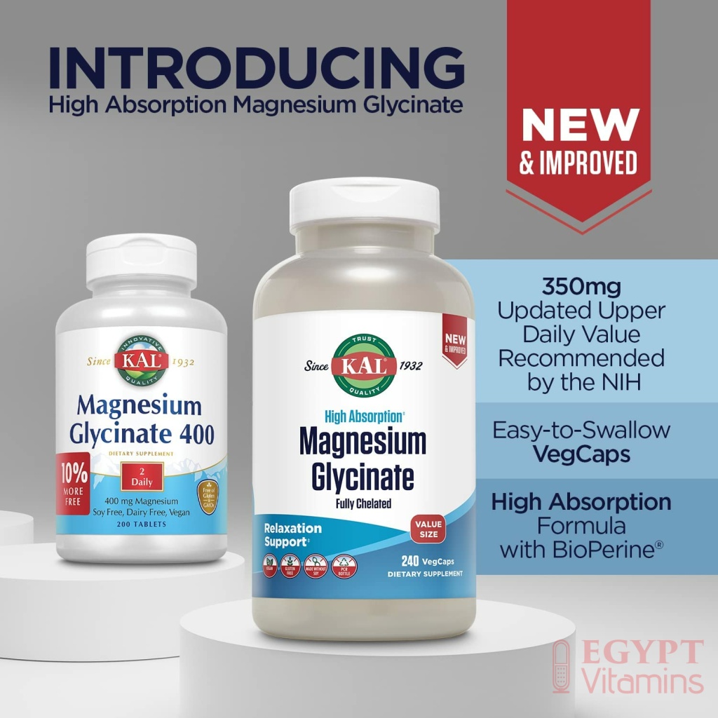 KAL Magnesium Glycinate, New Improved Fully Chelated High Absorption ...